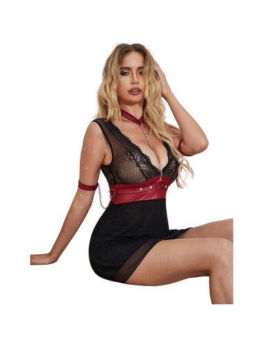 SUBBLIME - 954437 ABITO BONDAGE IN PIZZO NERO L/XL