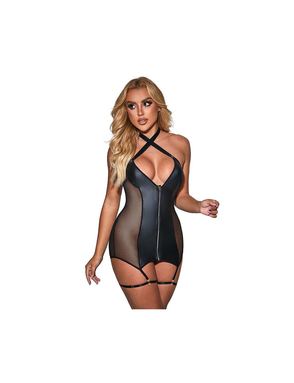 SUBBLIME - 954444 ABITO SEXY IN RETE PELLE NERO S/M SUBBLIME - 954444 ABITO SEXY IN RETE PELLE NERO S/M
