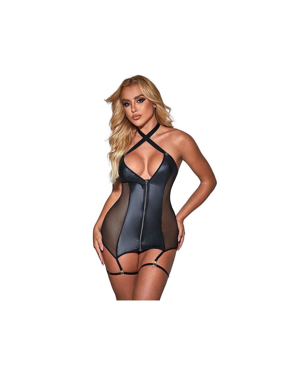 SUBBLIME - 954451 ABITO SEXY IN RETE PELLE NERO L/XL