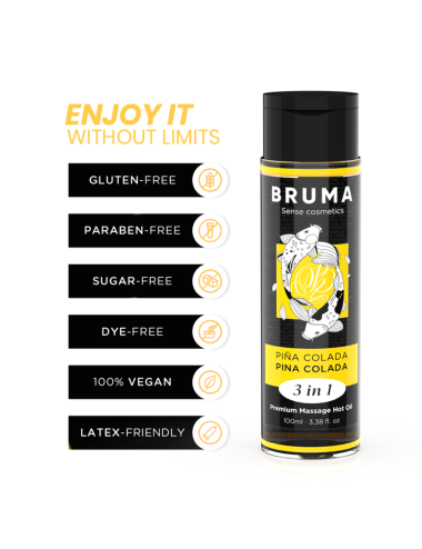 BRUMA - OLIO DA MASSAGGIO PREMIUM EFFETTO CALORE SAPORE PINA COLADA 3 IN 1 - 100 ML