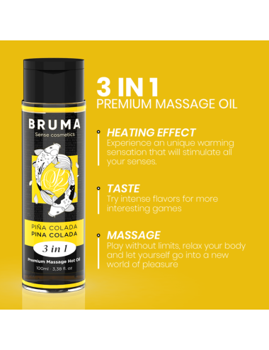 BRUMA - OLIO DA MASSAGGIO PREMIUM EFFETTO CALORE SAPORE PINA COLADA 3 IN 1 - 100 ML
