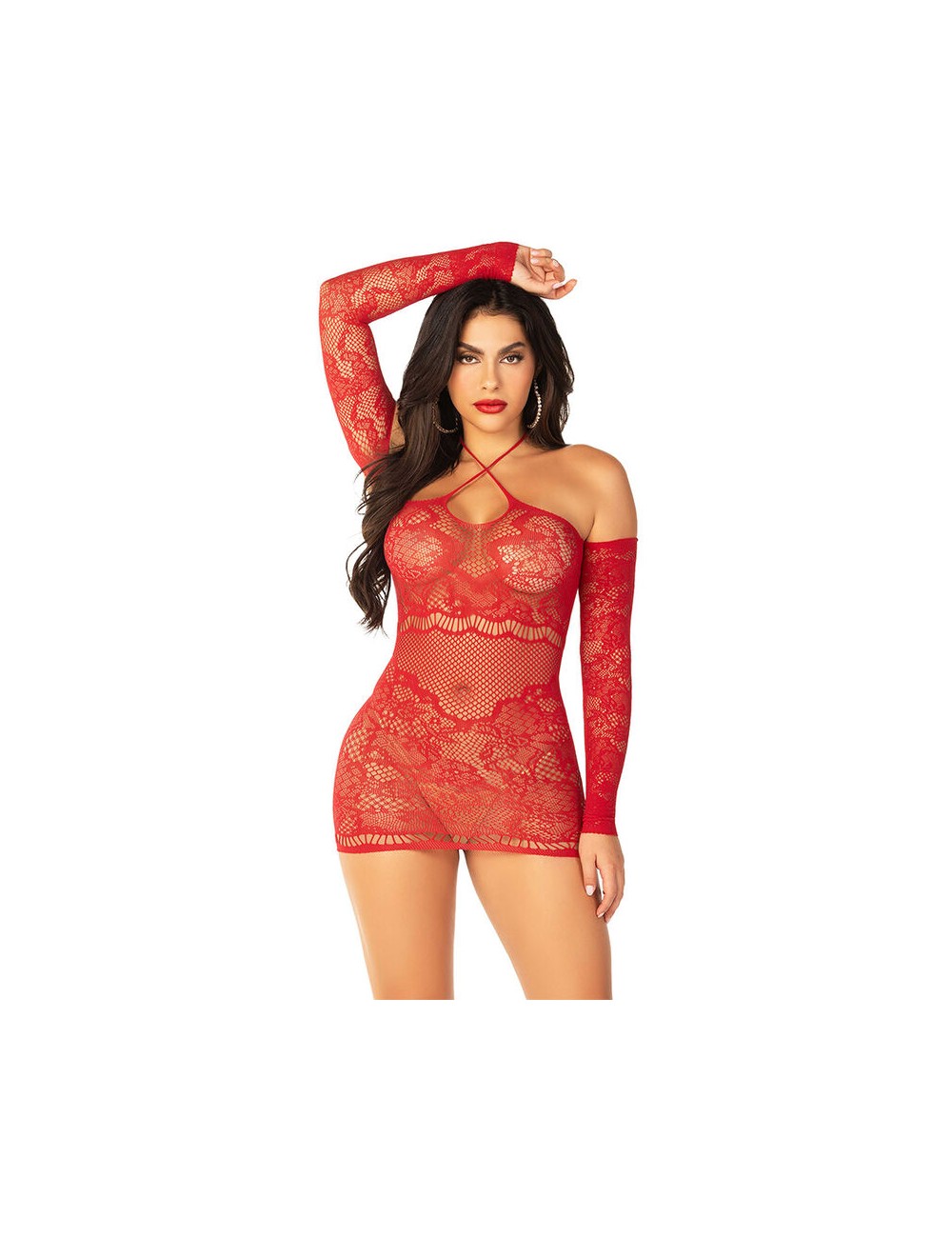 LEG AVENUE - ABITO MINI A RETE CON MANICHE LUNGHE E SPALLE SCOPERTE ROSSO LEG AVENUE - ABITO MINI A RETE CON MANICHE LUNGHE E SPALLE SCOPERTE ROSSO