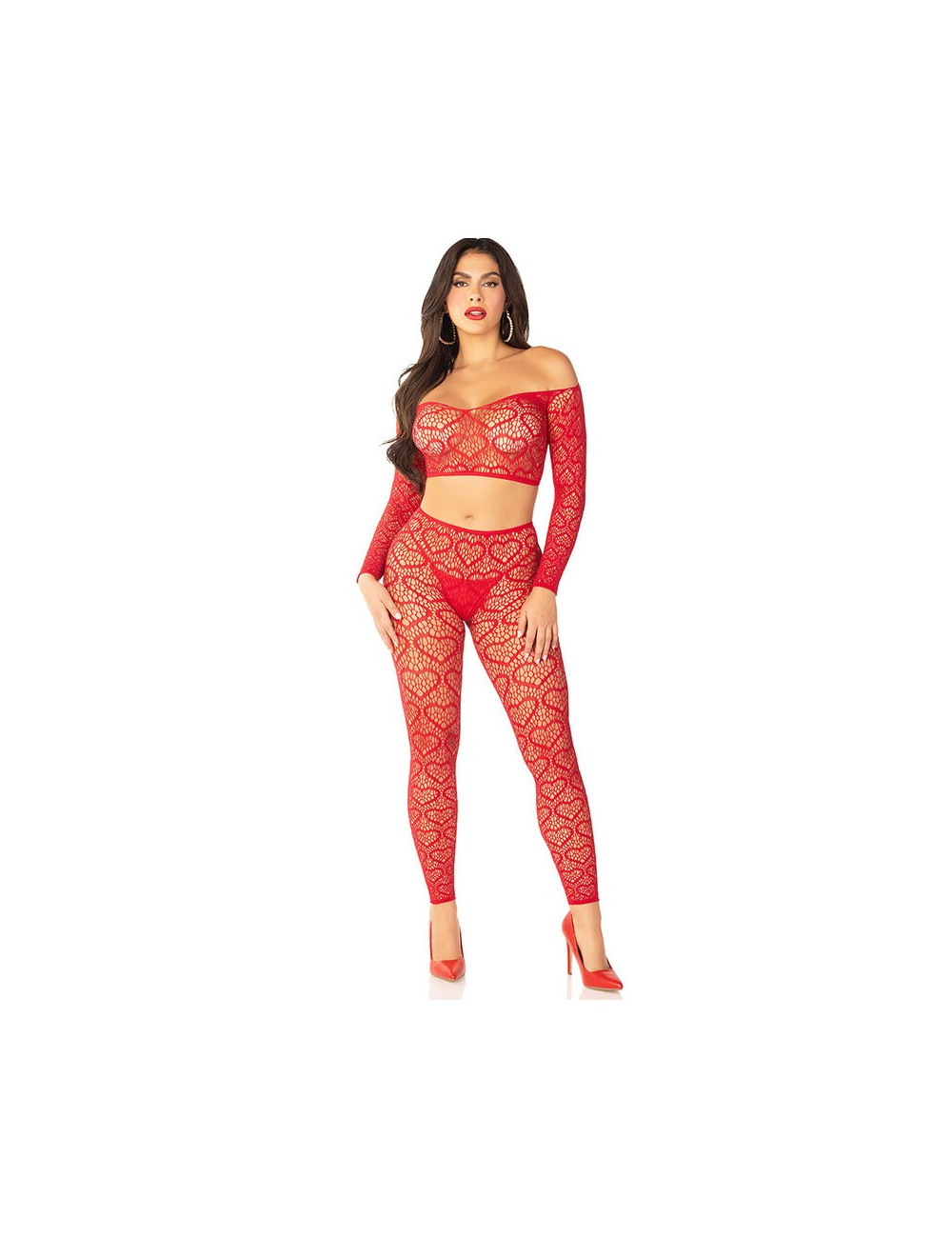 LEG AVENUE - CROP TOP + CALZE ROSSO TAGLIA UNICA