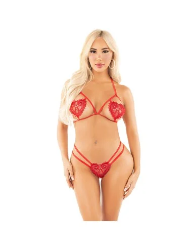 LEG AVENUE - REGGISENO COPPA APERTA + PERIZOMA CUORE ROSSO TAGLIA UNICA