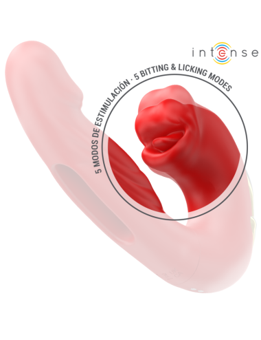 INTENSE - NATHY DOPPIO VIBRATORE CON STIMOLANTE MULTIFUNZIONE BOCCA ROSSO