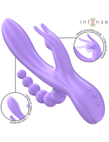 INTENSE - MIKO VIBRATORE TRIPLO CONIGLIO & STIMOLATORE & ANALE 7 VIBRAZIONI VIOLA