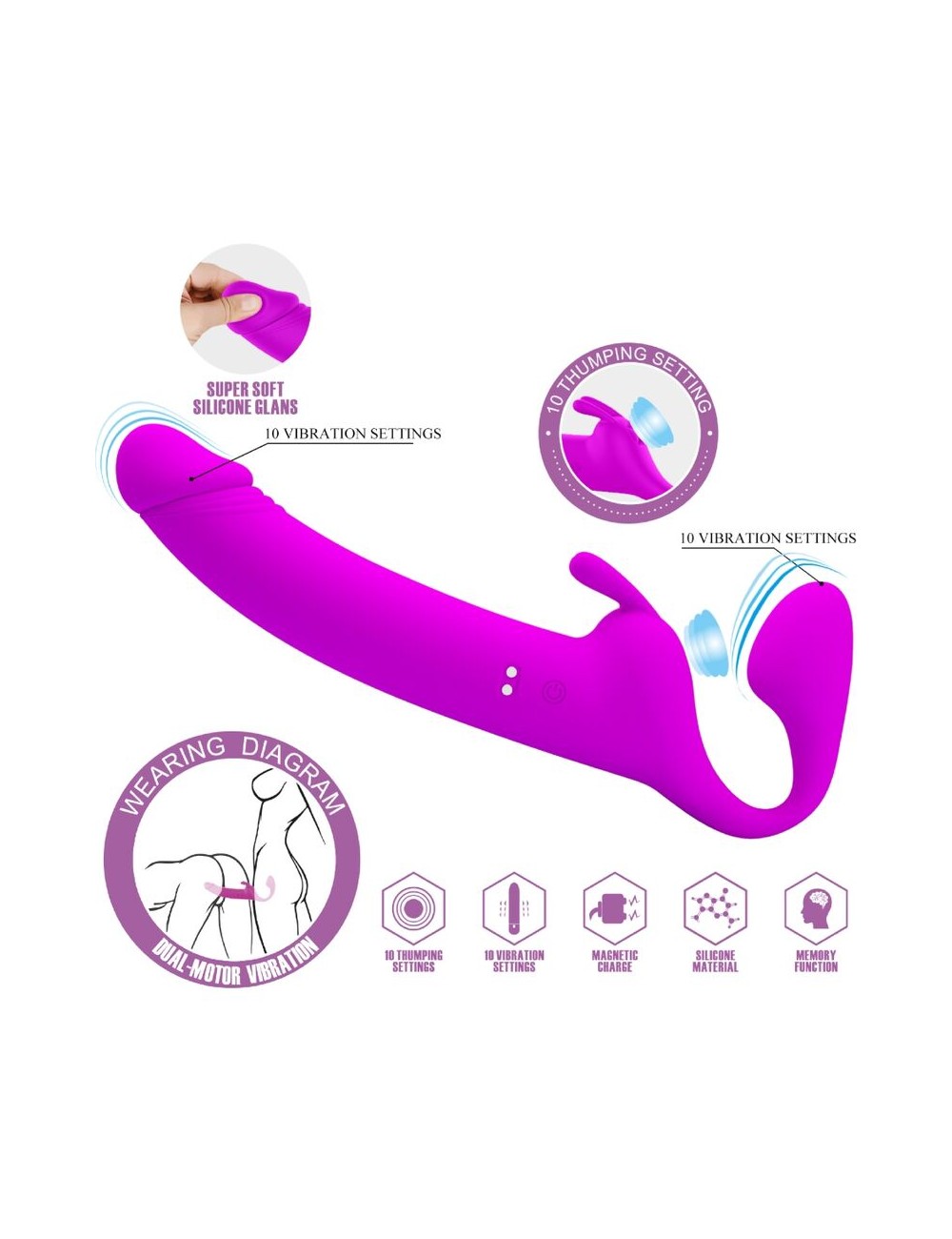 PRETTY LOVE - ZANINI STRAPLESS STRAP-ON 10 VIBRAZIONI VIOLA