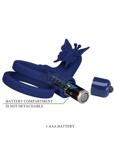 PRETTY LOVE - JAMELE DOPPIO ANELLO CON VIBRAZIONE E STIMOLATORE FARFALLA BLU