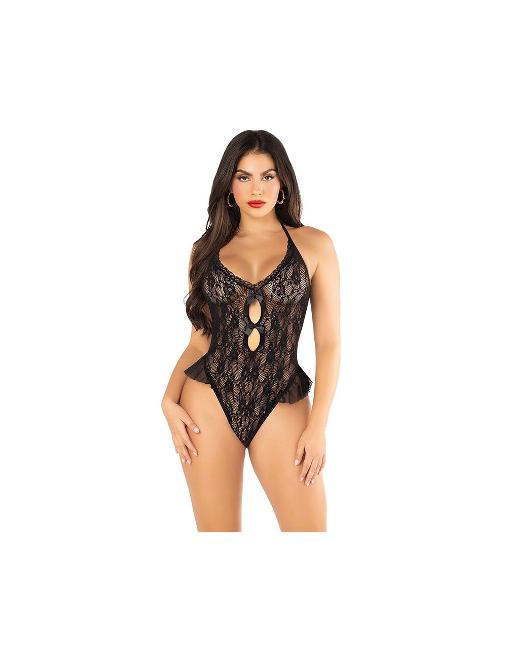 LEG AVENUE - BODY CON FIOCCO E VOLANT NERO TAGLIA UNICA