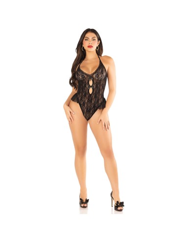 LEG AVENUE - BODY CON FIOCCO E VOLANT NERO TAGLIA UNICA
