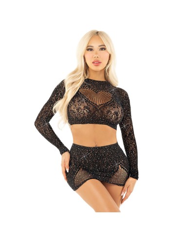 LEG AVENUE - GONNA CORTA IN RETE LUCIDA + MINI NERA