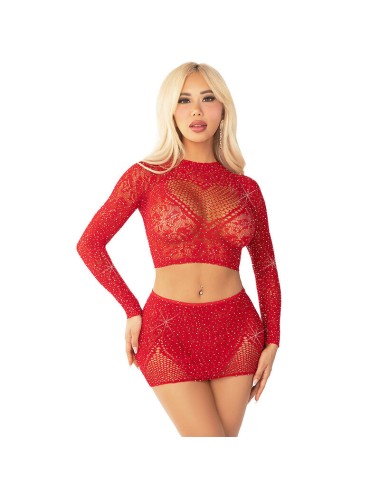 LEG AVENUE - GONNA CORTA IN RETE LUCIDA + MINI ROSSA