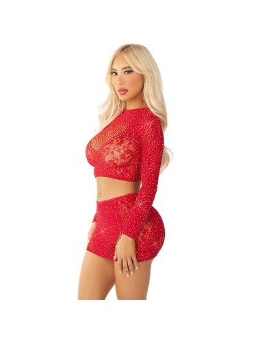 LEG AVENUE - GONNA CORTA IN RETE LUCIDA + MINI ROSSA