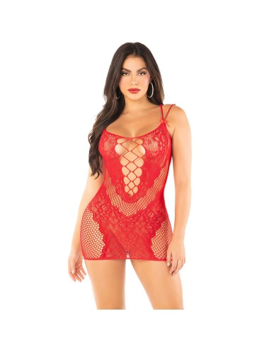 LEG AVENUE - MINI ABITO IN RETE CON SPALLINE ROSSO