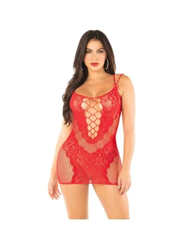 LEG AVENUE - MINI ABITO IN RETE CON SPALLINE ROSSO