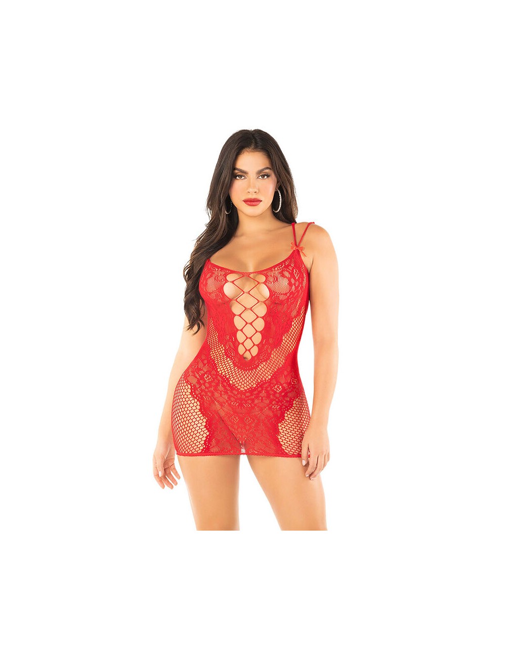 LEG AVENUE - MINI ABITO IN RETE CON SPALLINE ROSSO