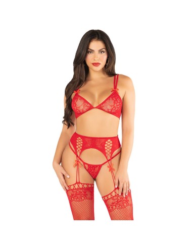 LEG AVENUE - REGGISENO + PERIZOMA + CALZE ROSSO TAGLIA UNICA