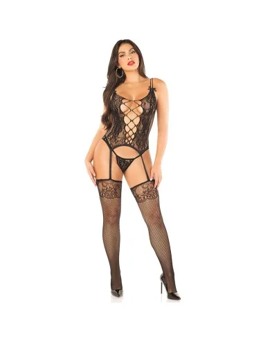 LEG AVENUE - CAMIGARTER + CALZE + PERIZOMA NERO TAGLIA UNICA