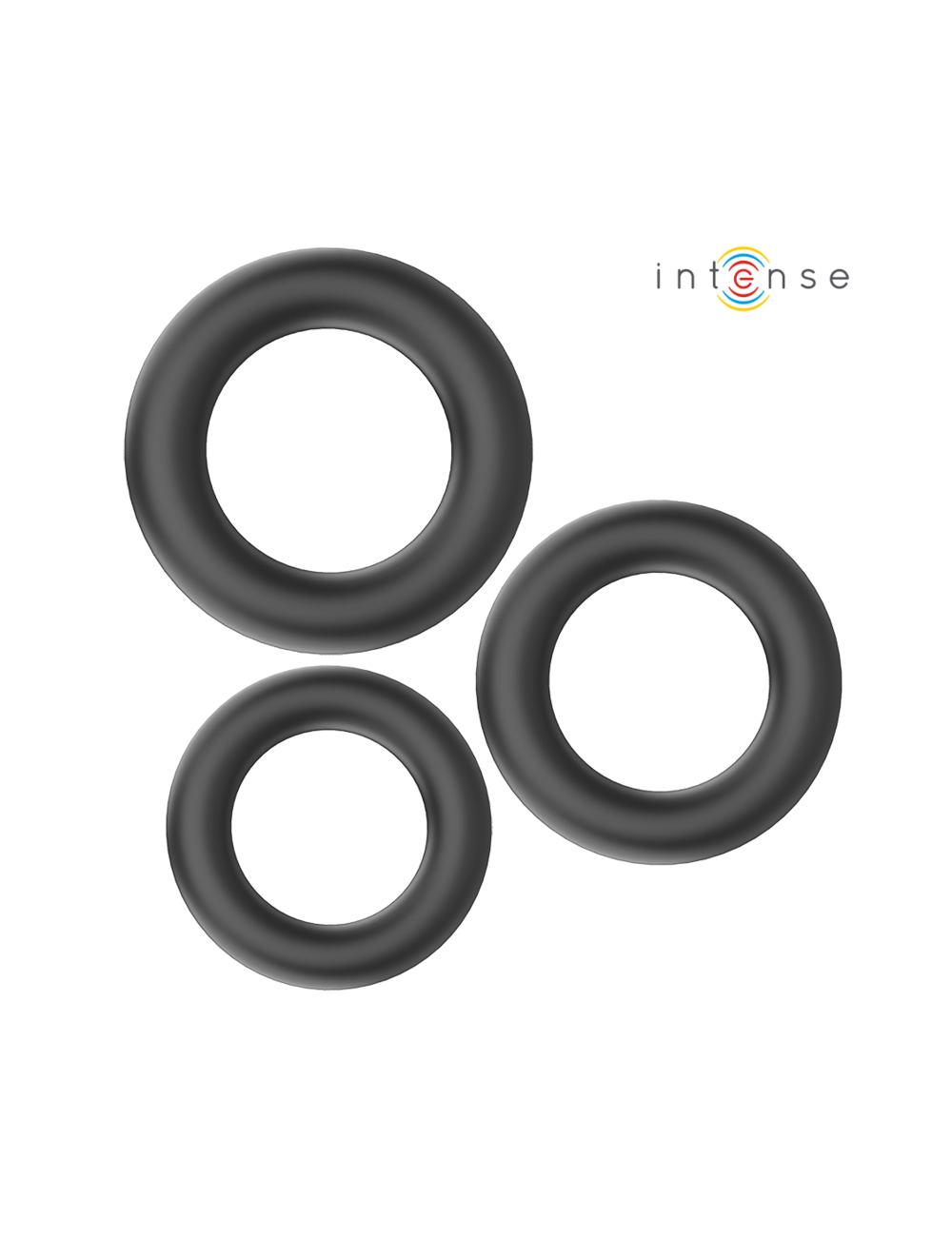 INTENSE - HUGH 3 ANELLI PER PENE IN SILICONE BASIC NERI