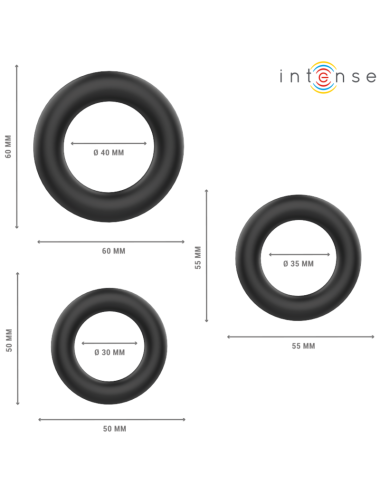 INTENSE - HUGH 3 ANELLI PER PENE IN SILICONE BASIC NERI