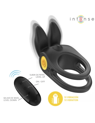 INTENSE - SAM VIBRATORE DOPPIO ANELLO PER PENE 10 VIBRAZIONI NERO