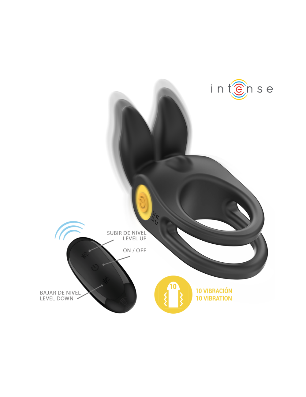 INTENSE - SAM VIBRATORE DOPPIO ANELLO PER PENE 10 VIBRAZIONI NERO