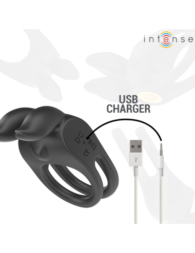INTENSE - SAM VIBRATORE DOPPIO ANELLO PER PENE 10 VIBRAZIONI NERO