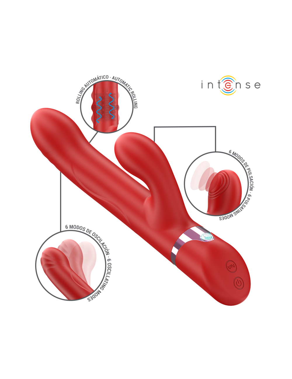 INTENSE - LELE VIBRATORE MULTIFUNZIONE ROTANTE & OSCILLANTE & STIMOLAZIONE ROSSO