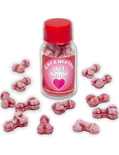 DIABLO PICANTE - 12 CARAMELLE D'AMORE A FORMA DI PENE FRAGOLA/CILIEGIA