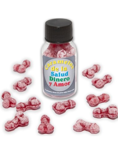 DIABLO PICANTE - 12 CARAMELLE SALUTE-SOLDI-AMORE A FORMA DI PENE FRAGOLA/CILIEGIA