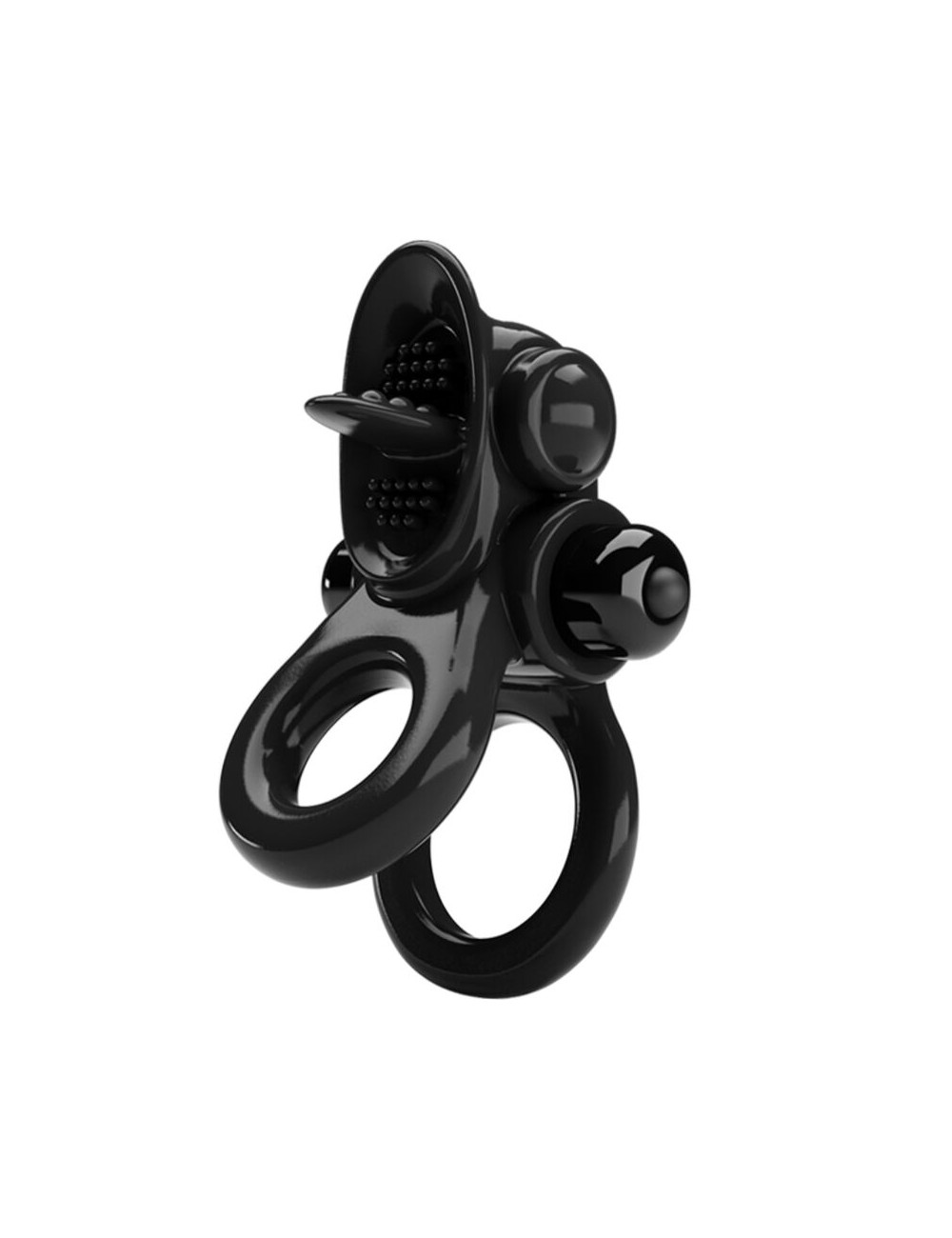 PRETTY LOVE - PASSIONATE RING DOPPIO ANELLO VIBRANTE + STIMOLATORE CLITORIDE NERO