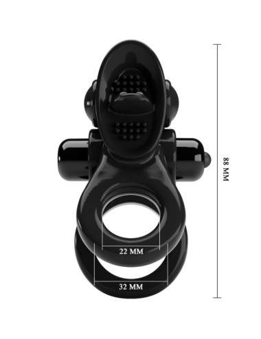 PRETTY LOVE - PASSIONATE RING DOPPIO ANELLO VIBRANTE + STIMOLATORE CLITORIDE NERO