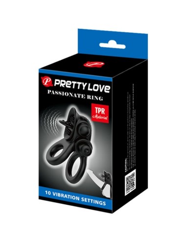 PRETTY LOVE - PASSIONATE RING DOPPIO ANELLO VIBRANTE + STIMOLATORE CLITORIDE NERO