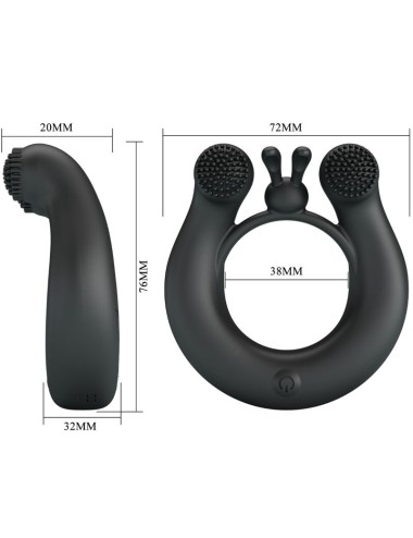 PRETTY LOVE - ANELLO VIBRANTE DAHLIA + STIMOLATORE CLITORIDEO 12 VIBRAZIONI NERO