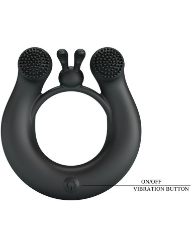 PRETTY LOVE - ANELLO VIBRANTE DAHLIA + STIMOLATORE CLITORIDEO 12 VIBRAZIONI NERO