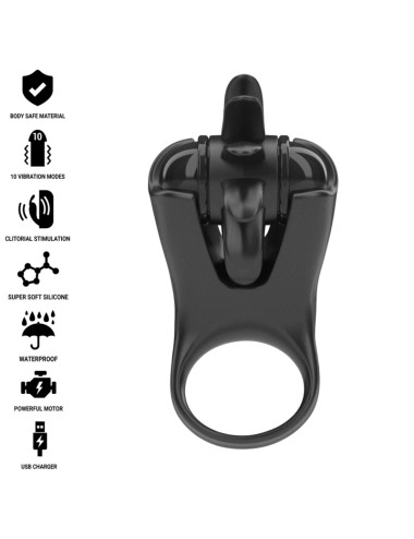 INTENSE - MABEL ANELLO VIBRANTE 10 VIBRAZIONI CON STIMOLATORE CLITORIDEO NERO