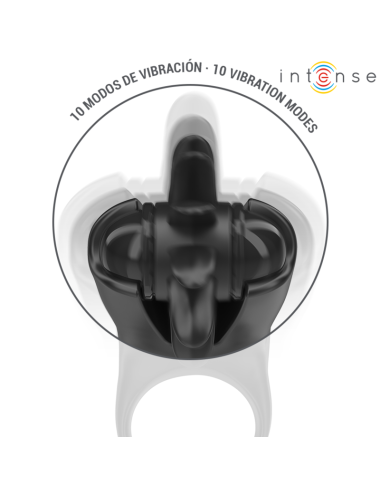 INTENSE - MABEL ANELLO VIBRANTE 10 VIBRAZIONI CON STIMOLATORE CLITORIDEO NERO
