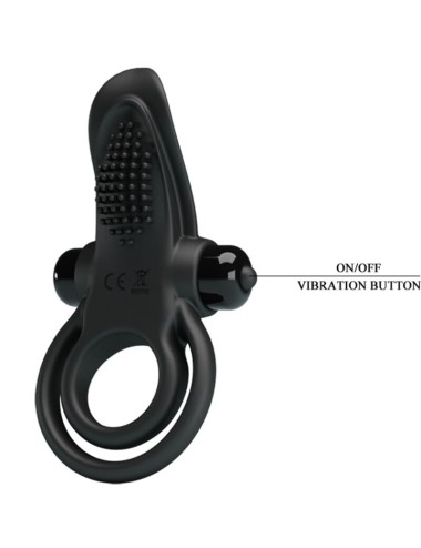 PRETTY LOVE - DOPPIO ANELLO VIBRANTE + STIMOLATORE CLITORIDEO 10 VIBRAZIONI NERO