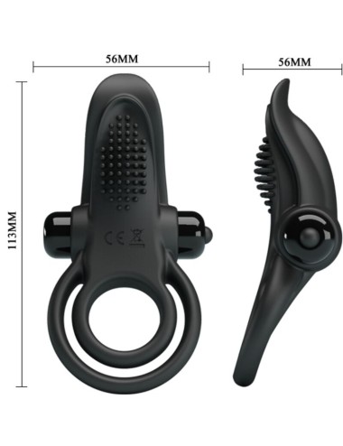 PRETTY LOVE - DOPPIO ANELLO VIBRANTE + STIMOLATORE CLITORIDEO 10 VIBRAZIONI NERO