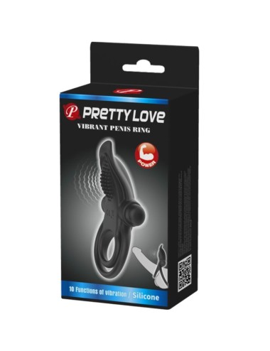PRETTY LOVE - DOPPIO ANELLO VIBRANTE + STIMOLATORE CLITORIDEO 10 VIBRAZIONI NERO