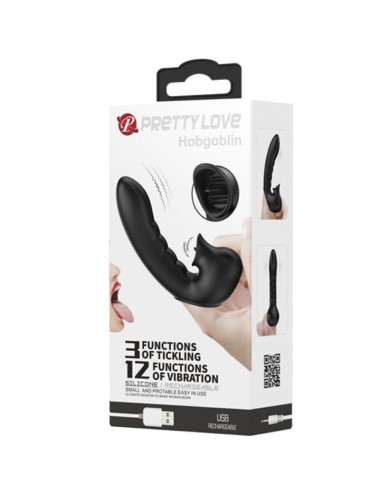 PRETTY LOVE - HOBGOBLIN CUSTODIA PER DITA VIBRANTE 12 VIBRAZIONI + STIMOLATORE CLITORIDE NERO