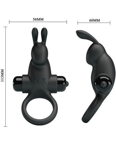 PRETTY LOVE - ANELLO VIBRANTE + STIMOLATORE CLITORIDEO CONIGLIO 10 VIBRAZIONI NERO