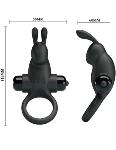 PRETTY LOVE - ANELLO VIBRANTE + STIMOLATORE CLITORIDEO CONIGLIO 10 VIBRAZIONI NERO
