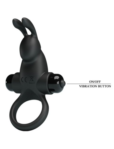 PRETTY LOVE - ANELLO VIBRANTE + STIMOLATORE CLITORIDEO CONIGLIO 10 VIBRAZIONI NERO
