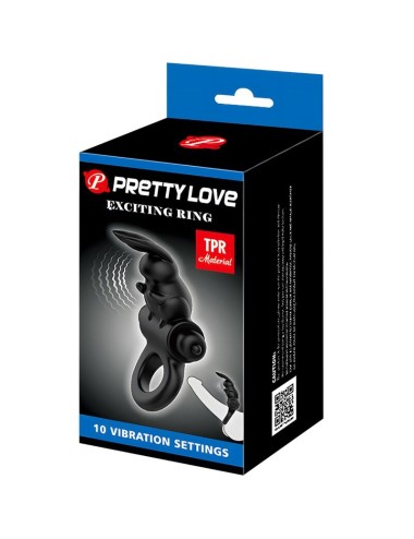 PRETTY LOVE - ANELLO VIBRATORE CONIGLIO ECCITANTE 10 VIBRAZIONI NERO