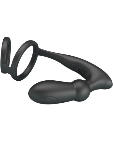 PRETTY LOVE - ANELLO PER PENE EMONI + TAPPO ANALE 12 VIBRAZIONI NERO