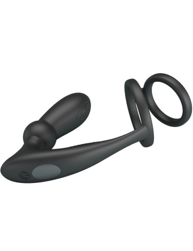 PRETTY LOVE - ANELLO PER PENE EMONI + TAPPO ANALE 12 VIBRAZIONI NERO