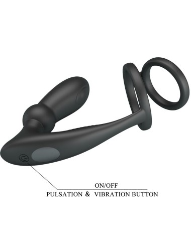 PRETTY LOVE - ANELLO PER PENE EMONI + TAPPO ANALE 12 VIBRAZIONI NERO