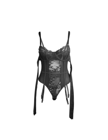 SUBBLIME - 955502 BODY IN PIZZO CON FIOCCHI E GIARRETTIERE NERO L/XL