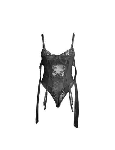 SUBBLIME - 955502 BODY IN PIZZO CON FIOCCHI E GIARRETTIERE NERO L/XL